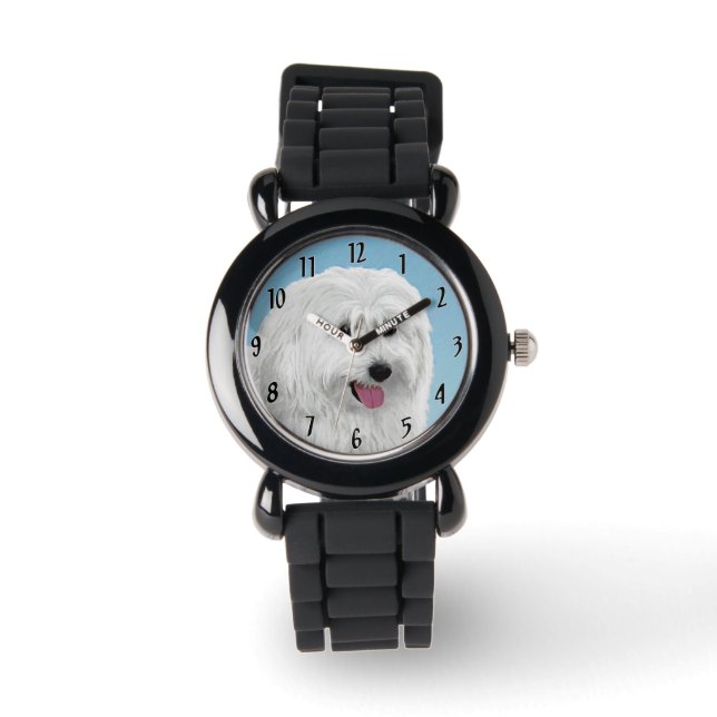 Polish Lowland Sheepdog Painting - Dog Art Watch (Front)