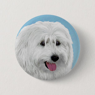 Polish Lowland Sheepdog Painting - Original Dog Ar 6 Cm Round Badge