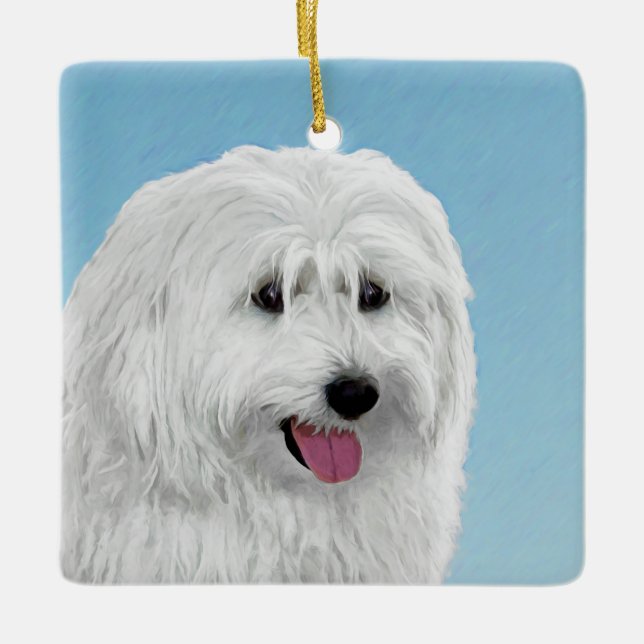 Polish Lowland Sheepdog Painting - Original Dog Ar Ceramic Ornament (Front)