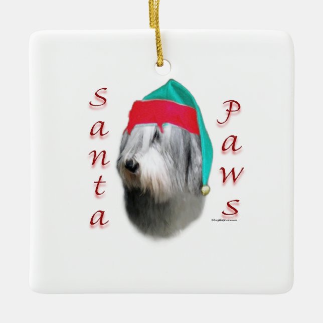 Polish Lowland Sheepdog Santa Paws Ceramic Ornament (Front)