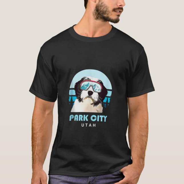 Polish Lowland Sheepdog Ski Park City Utah Dog Lov T-Shirt (Front)