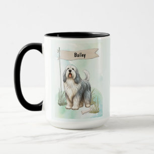 Polish Lowland Sheepdog Watercolor Personalise Dog Mug