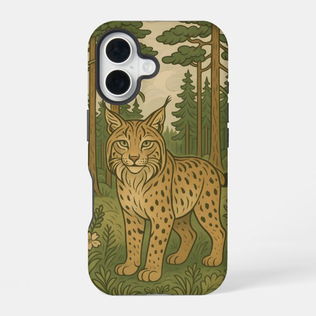 Polish Lynx Forest Folk Art iPhone 16 Case (Back)
