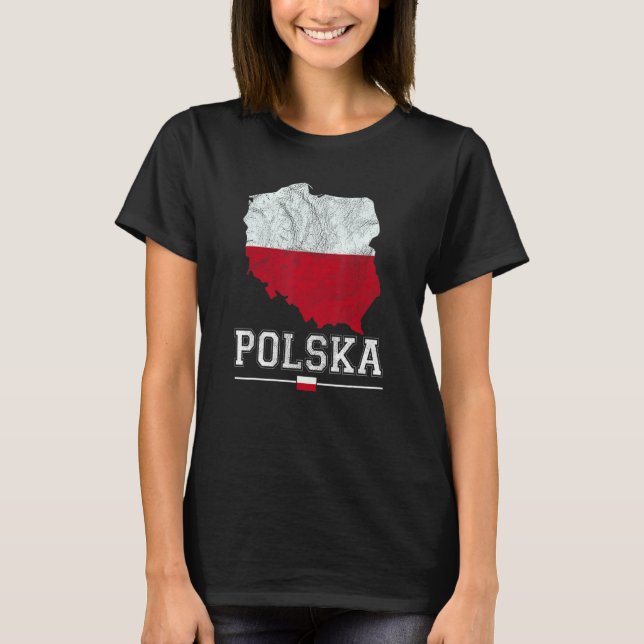 Polish Map And Flag Souvenir   Distressed Polska T-Shirt (Front)