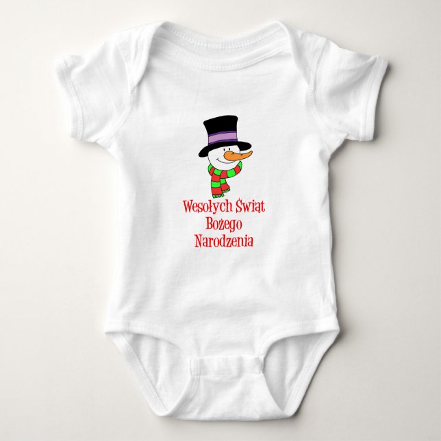 Polish Merry Christmas Snowman Baby Bodysuit (Front)
