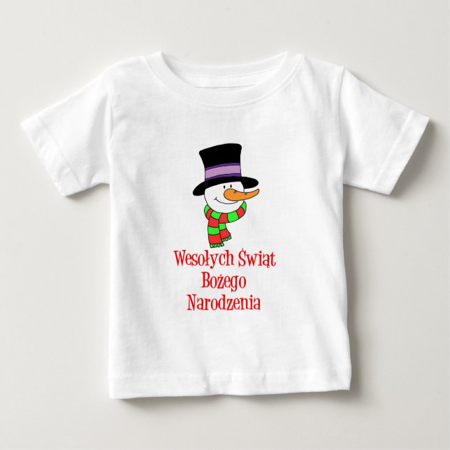 Polish Merry Christmas Snowman Baby T-Shirt (Front)