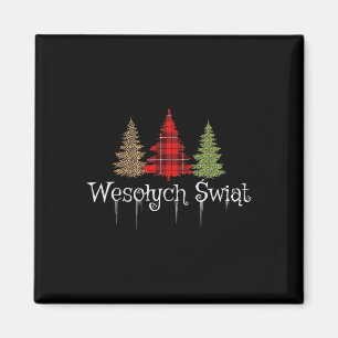 Polish Merry Christmas Wesolych Swiat Plaid Trees Magnet