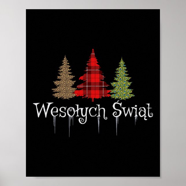 Polish Merry Christmas Wesolych Swiat Plaid Trees  Poster (Front)