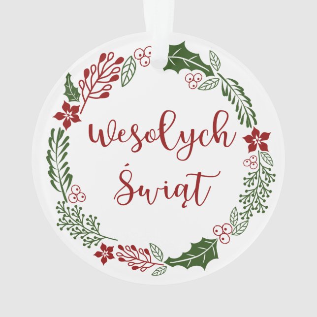 Polish Merry Christmas Wreath, Wesołych świąt Ornament (Back)