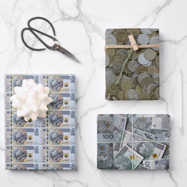 Polish money coins wrapping paper sheets (Front)