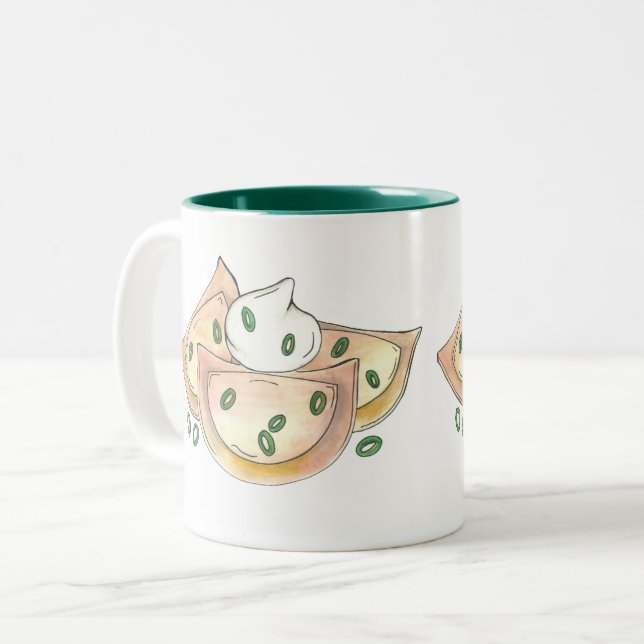 Polish Pierogies Dumplings Food Sour Cream Onions Two-Tone Coffee Mug (Front Left)
