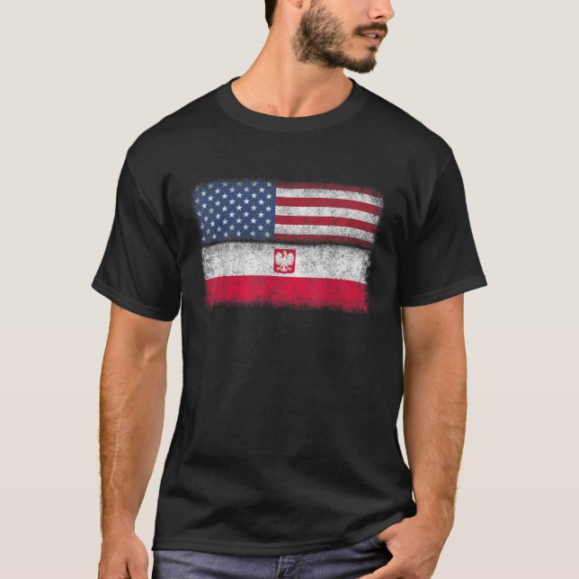 Polish Roots American Grown Poland Usa Flag Polska T-Shirt (Front)
