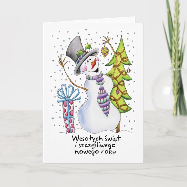 Polish - Snowman - Happy Snowman - Wesołych świąt Holiday Card (Front)