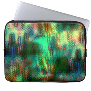Polish stains and texture mix, burnt green yellow  laptop sleeve