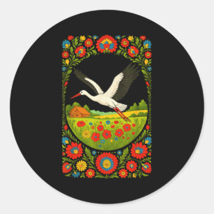 Polish Stork Folk Art Polska Countryside Design  Classic Round Sticker