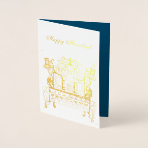 Polish Synagogue Hanukkah Lamp Foil Card