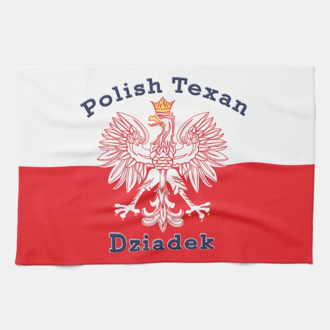 Polish Texan Eagle Dziadek Tea Towel (Horizontal)