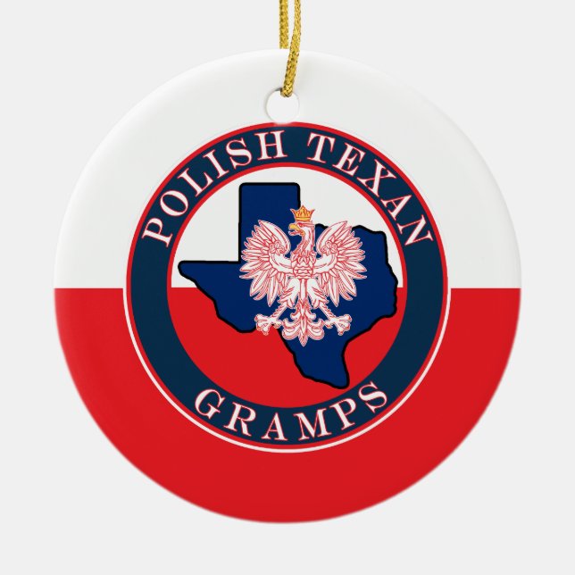 Polish Texan Gramps Round Ceramic Ornament (Front)