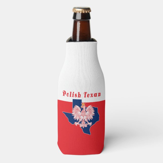 Polish Texan With Texas Map Bottle Cooler (Bottle Front)