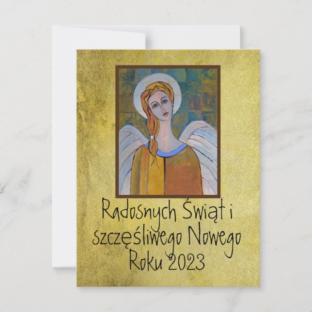 Polish Wesołych Świąt Merry Christmas Card Angels (Front)