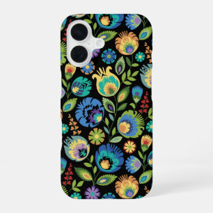 Polish Wycinanki Floral on Black iPhone 16 Case