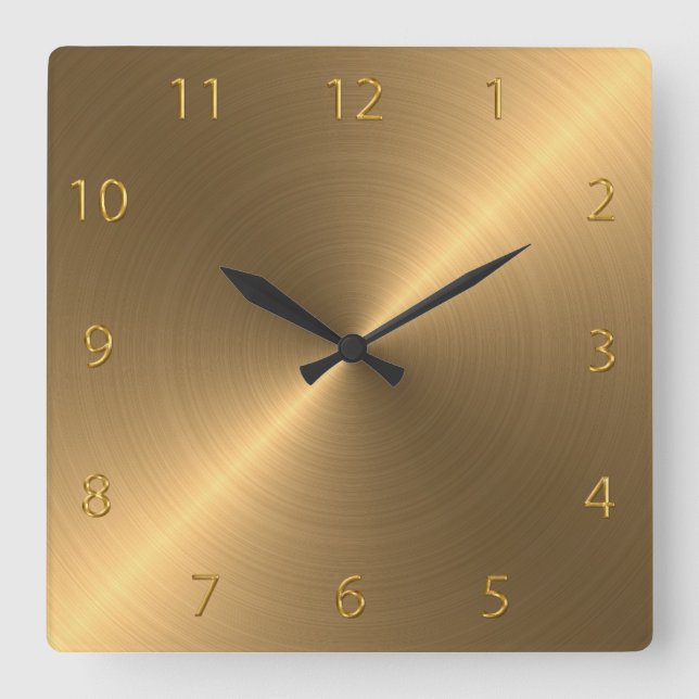 Polished Brushed Metal Square Wall Clock (Front)