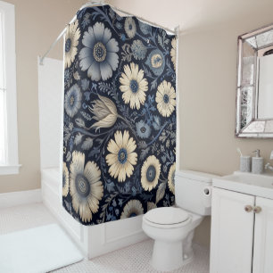 Polished Floral Metamorphosis  Indigo Watercolor A Shower Curtain