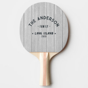 Polished Gray Wooden Vintage Seaside Family Name Ping Pong Paddle