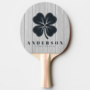 Polished Grey Wooden Four Leaf Clover with Name Ping Pong Paddle