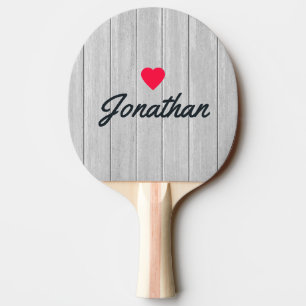 Polished Grey Wooden Vintage Heart Signature Ping Pong Paddle