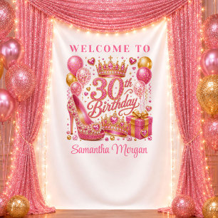 Polished Magenta Gold Sparkle 30th Birthday Tapest Tapestry