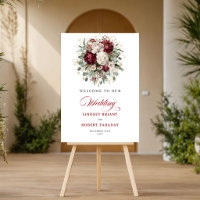 Polished Maroon Floral Gold Wedding Welcome Poster