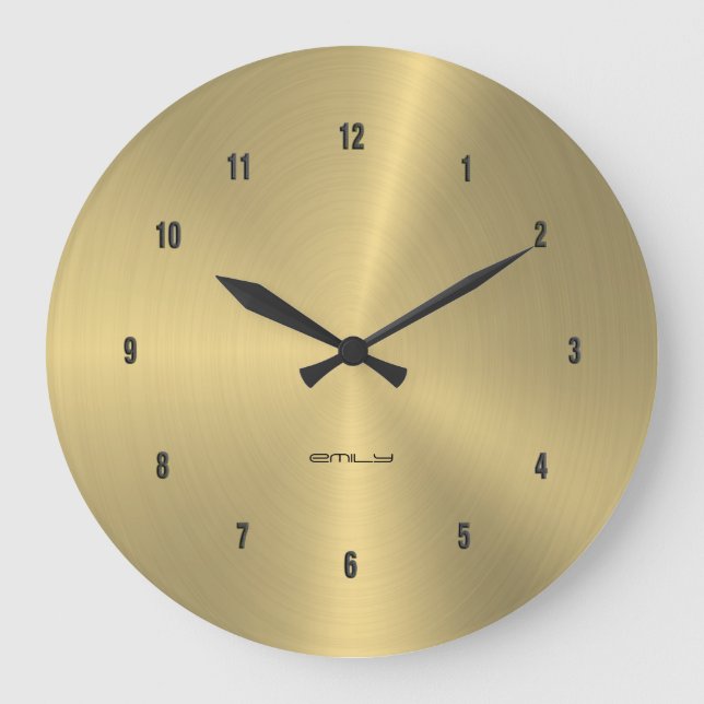 Polished metallic gold texture large clock (Front)