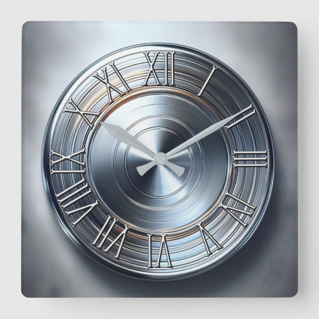 polished nickel round plate square wall clock (Front)