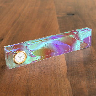 Polished rock in chrome purple nameplate
