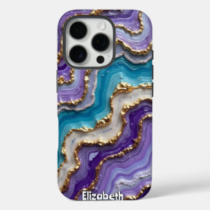 Polished Stone Abstract with Gold Accents iPhone 16 Pro Case