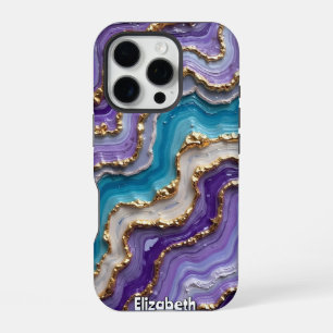 Polished Stone Abstract with Gold Accents iPhone 16 Pro Case