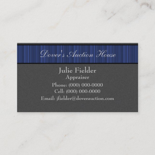 Polished Stripes Business Card, Grey and Deep Blue Business Card (Front)