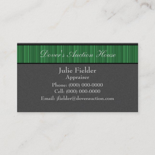 Polished Stripes Business Card, Grey and Green Business Card (Front)