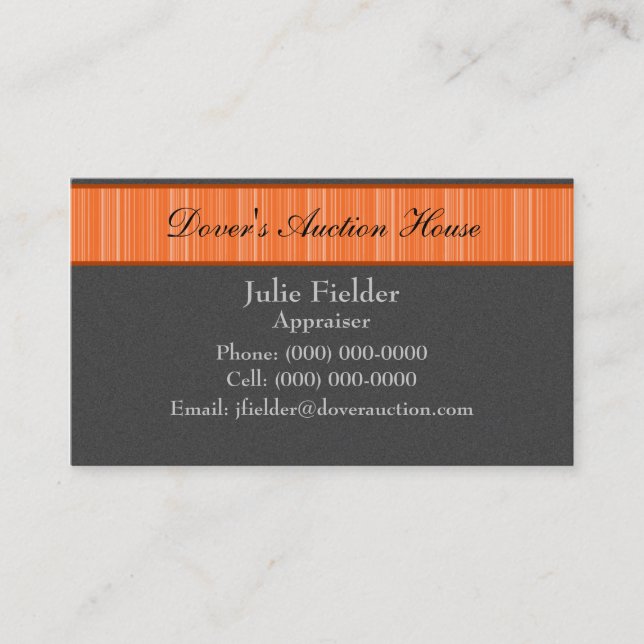 Polished Stripes Business Card, Grey and Orange Business Card (Front)