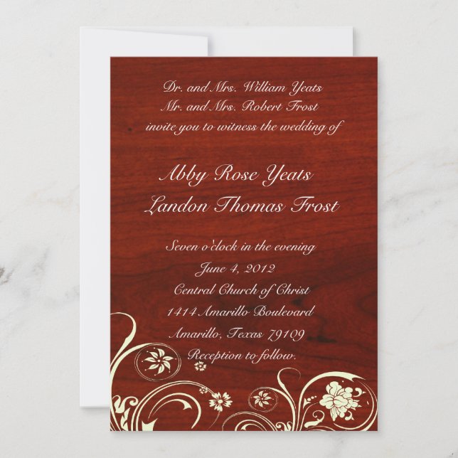 Polished Wood Old Lace Wedding Invitation (Front)