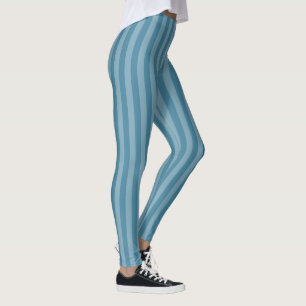 Polite Light Blue Monochrome Vertical Stripes Leggings