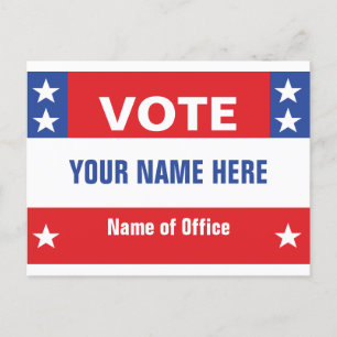 Political Campaign name, red white blue, stars Postcard