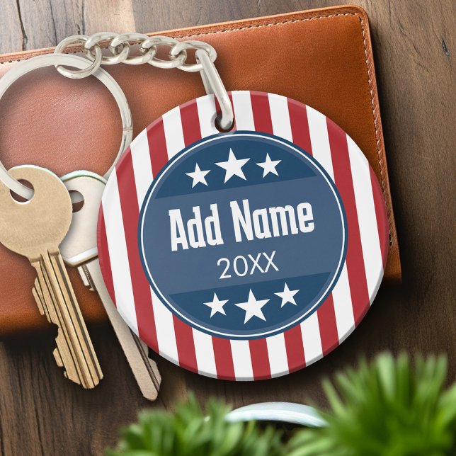 Political Campaign - Patriotic Stars and Stripes Key Ring (Personalized Keychain - custom campaign gear)