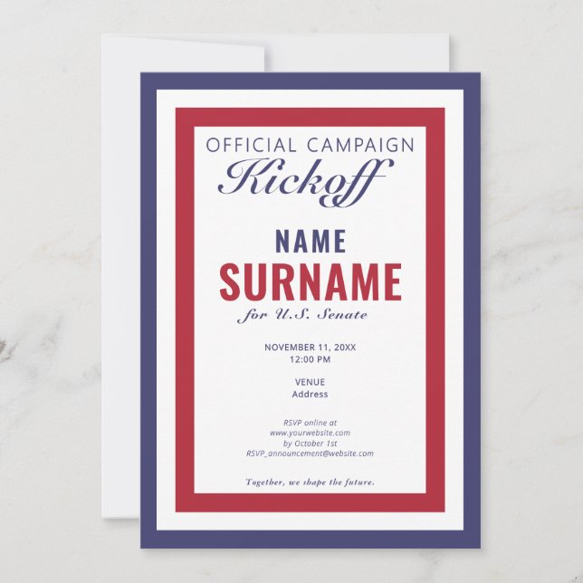 Political Candidate Kickoff Gala Campaign Launch Invitation (Front)