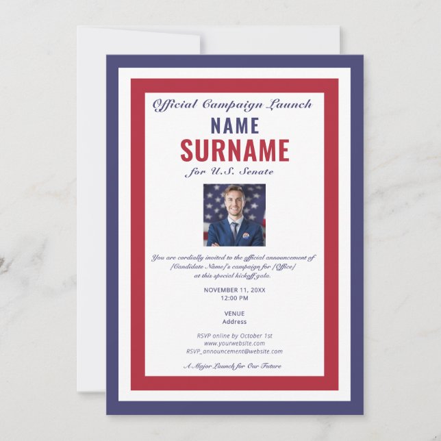 Political Candidate Official Campaign Gala Dinner Invitation (Front)