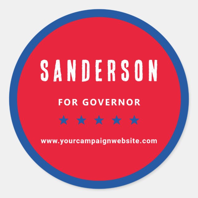 Political Election Campaign Name Red White Blue Classic Round Sticker (Front)