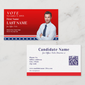 Political Election Campaign Red Candidate Custom Business Card