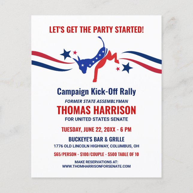 Political Fundraising Campaign Kickoff Democrats (Front)