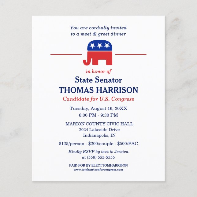 Political Fundraising Flyer with GOP Elephant (Front)